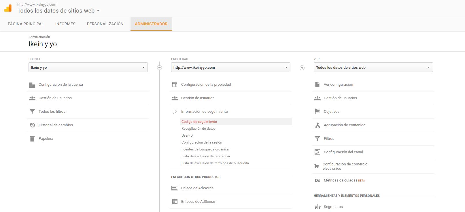 Administrador de Google Analytics